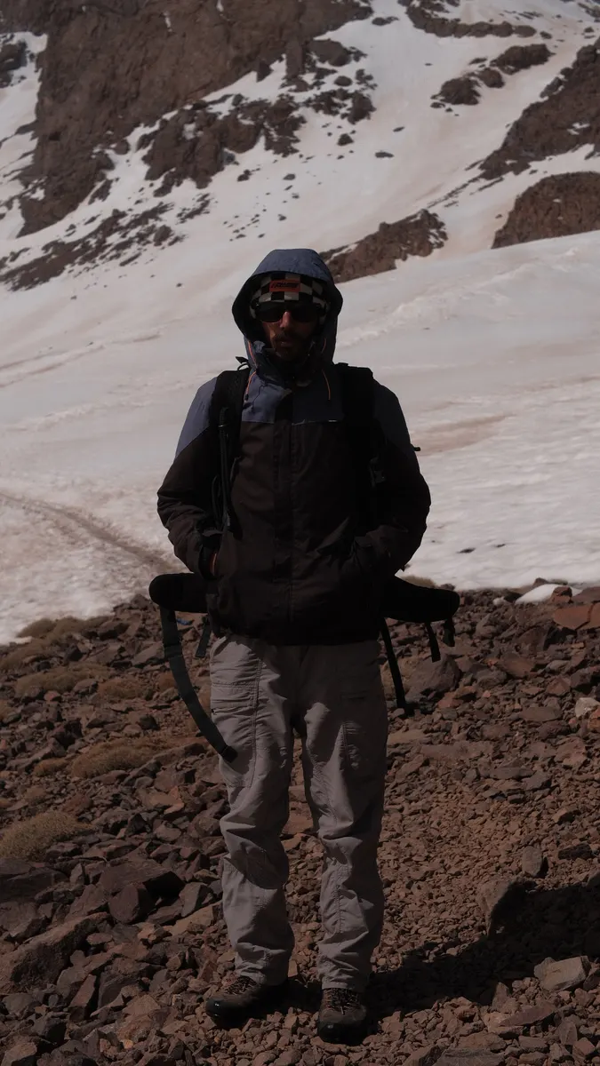 Achraf on a shoot in the snowy Atlas mountains